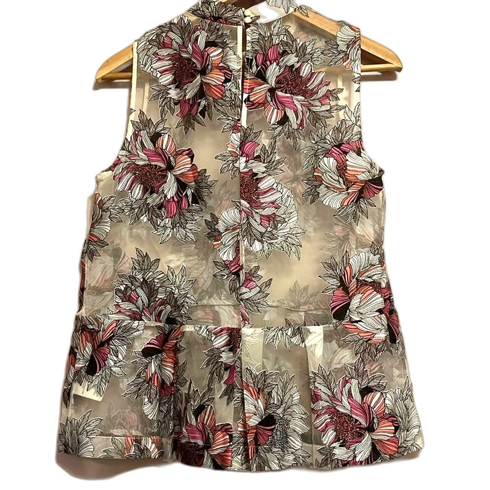 Anthropologie Moulinette Soeurs Terrace Blush Floral Sheer Peplum Top Cream Sz 2 - Picture 2 of 10